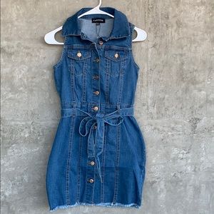 Collar Button Up Mini Denim Dress